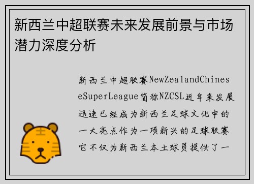 新西兰中超联赛未来发展前景与市场潜力深度分析